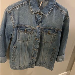 Free people denim studded trucker jacket NWOT
